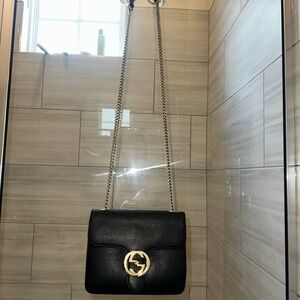 Dollar Calfskin Small Interlocking G Shoulder Bag Black GUCCI